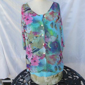 Dressbarn Blue Floral Lace Blouse Size XL Bundle